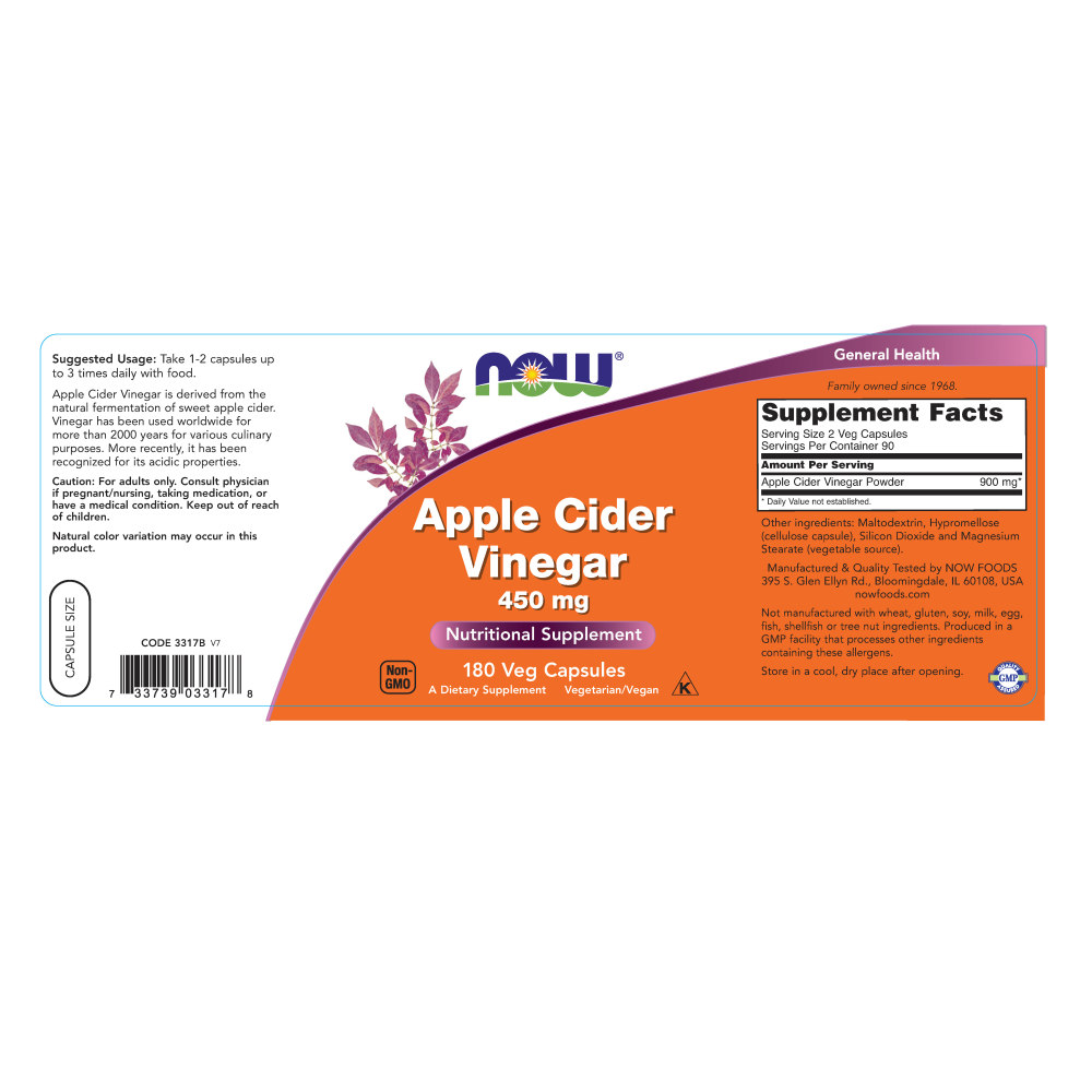  나우 Now, Apple Cider Vinegar High Potency, 180 캡슐