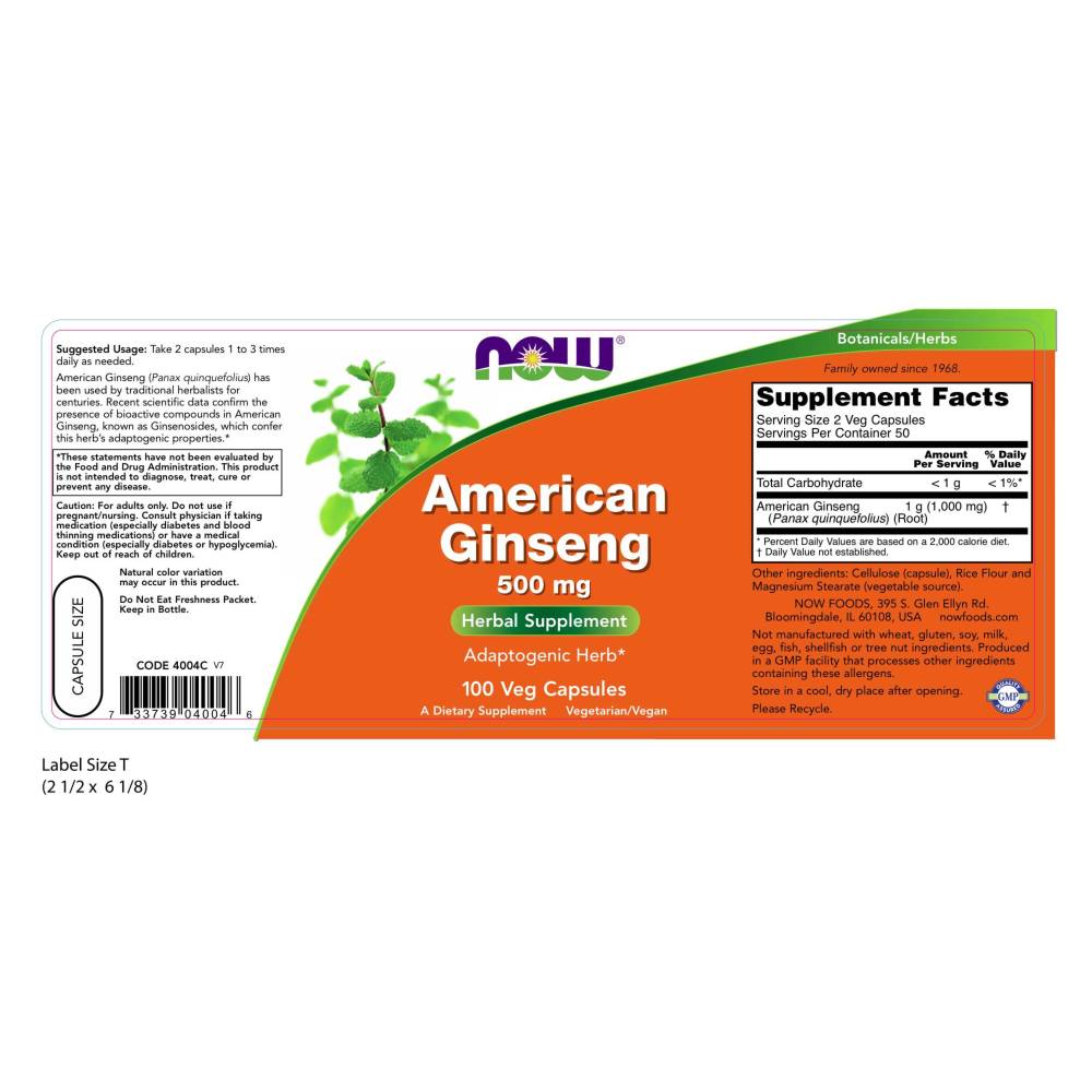  나우 Now, American Ginseng 500 mg, 100 캡슐