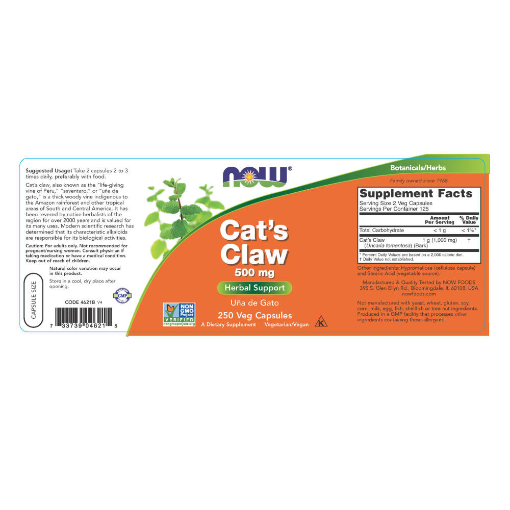  나우 Now, Cat\'s Claw 500 mg, 250 캡슐