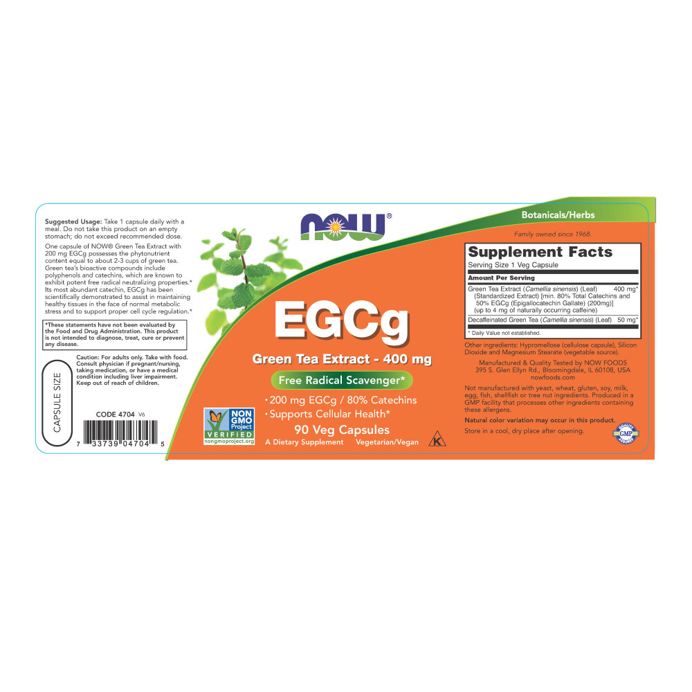  나우 Now, EGCg Green Tea Extract 400 mg, 90 식물성 캡슐