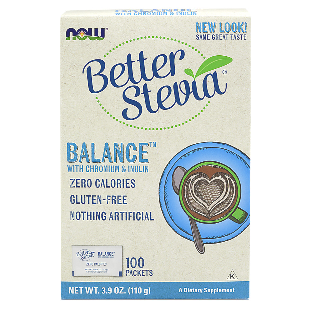  나우 Now, Stevia Balance with Inulin & 크롬 100 Packets, 3.9 oz (110 g)