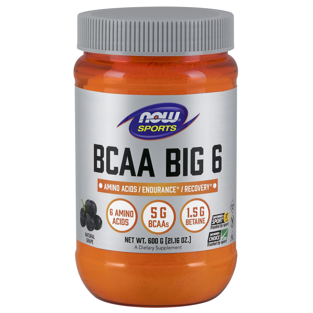 나우 Now, BCAA Big 6, 천연 포도맛 파우더, 600 g