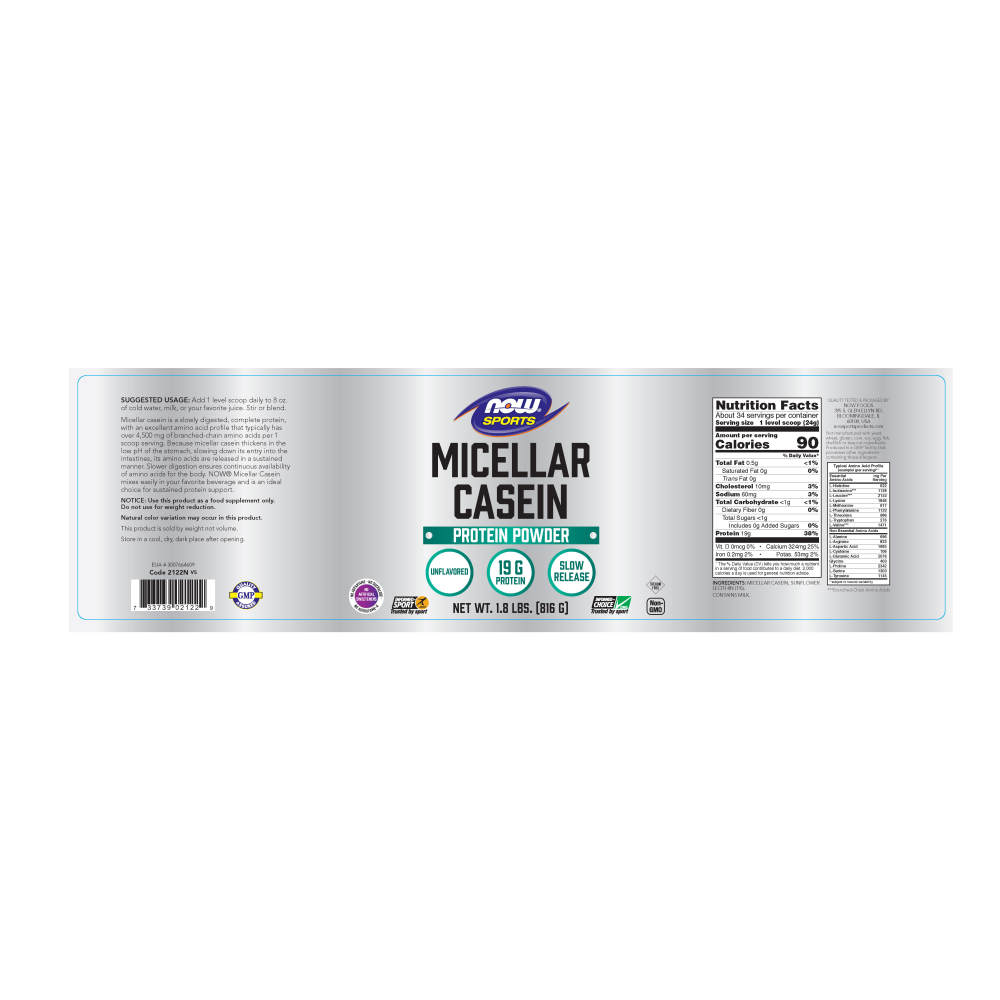 나우 Now, Micellar Casein, 무맛 파우더, 1.8 lbs (816 g)