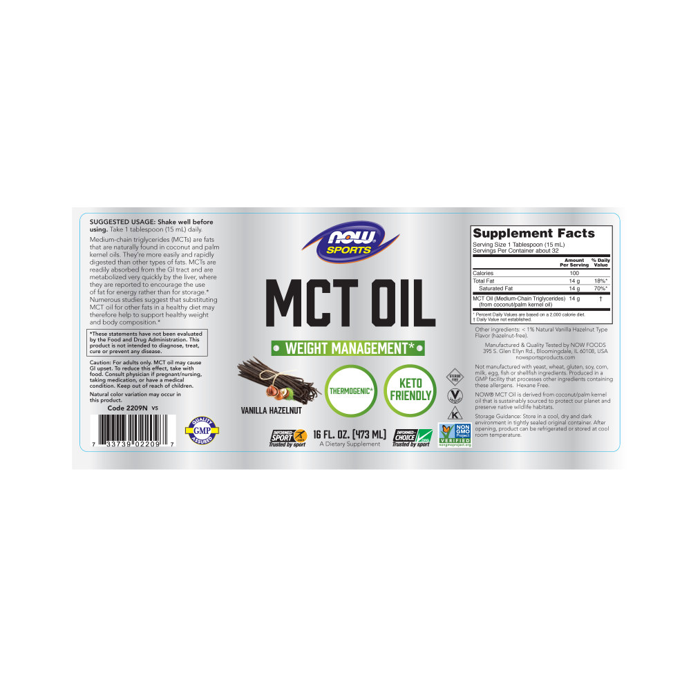 나우 Now, MCT Oil, 바닐라 헤이즐넛, 16 fl oz (473 ml)