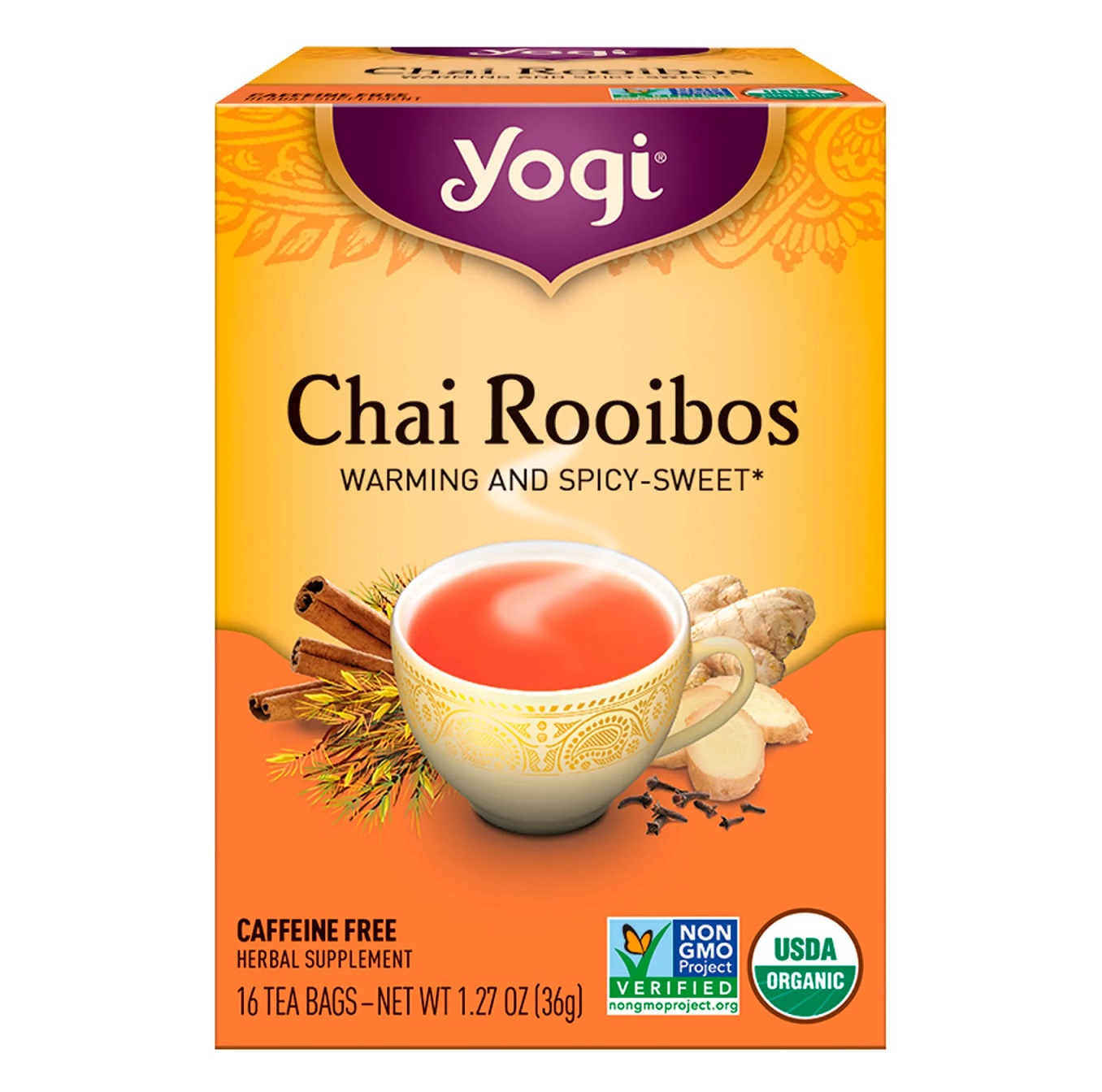 요기 티, Chai Rooibos, Caffeine Free. 16 티백